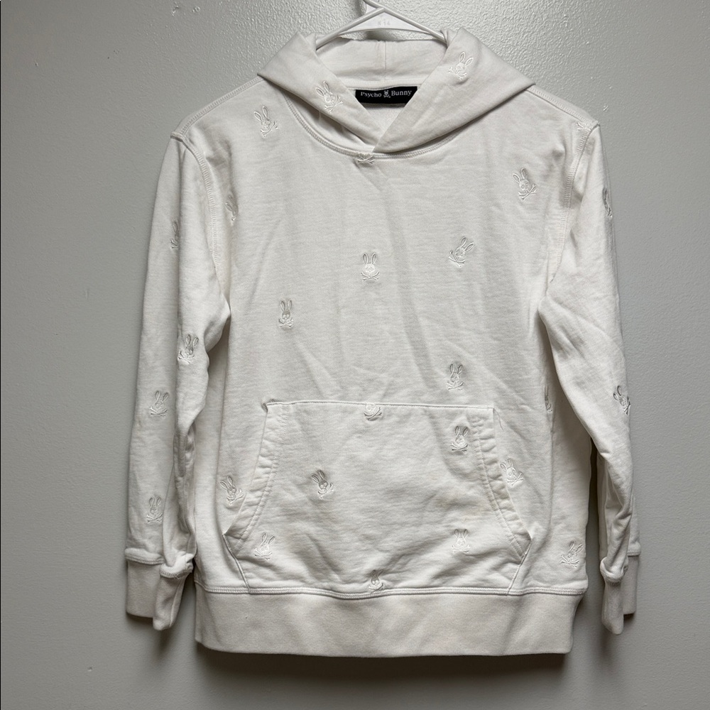 Psycho Bunny woman’s White Embroidered Bunny Logo Hoodie